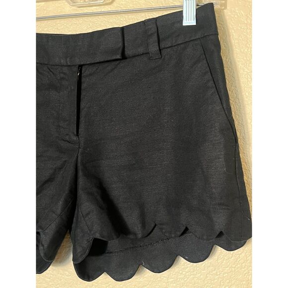 J Crew Black Linen Scalloped Shorts Size O EUC Beach Preppy Cruise Bootie - Picture 3 of 7